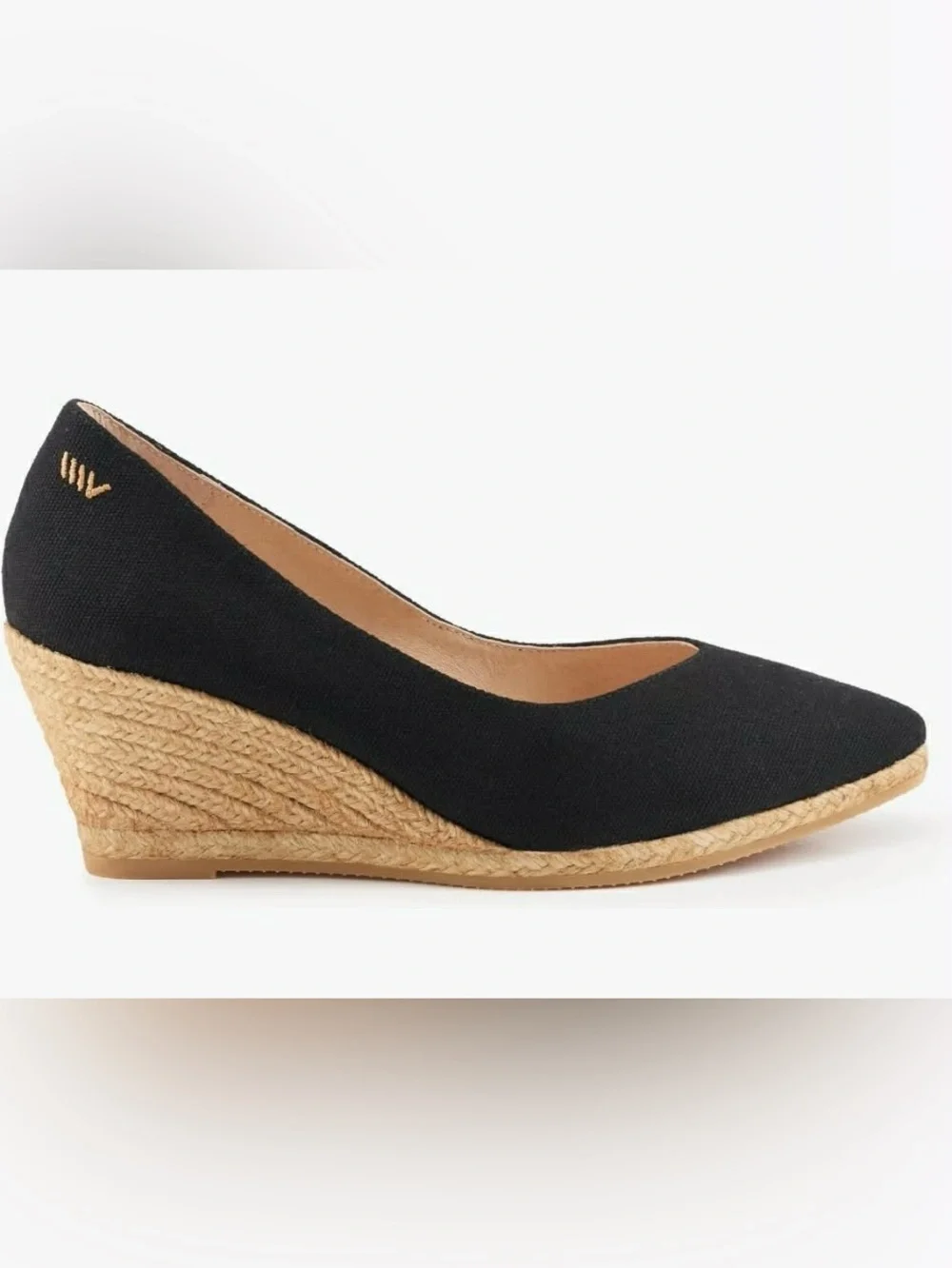 Viscata Barcelona Black Roses Canvas V Cut Espadrille Wedge Pumps